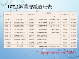 107-1學期課業守護值班表