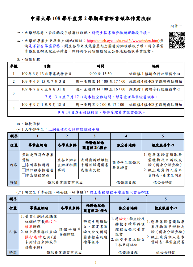 1082畢業證書領取流程 中原物理